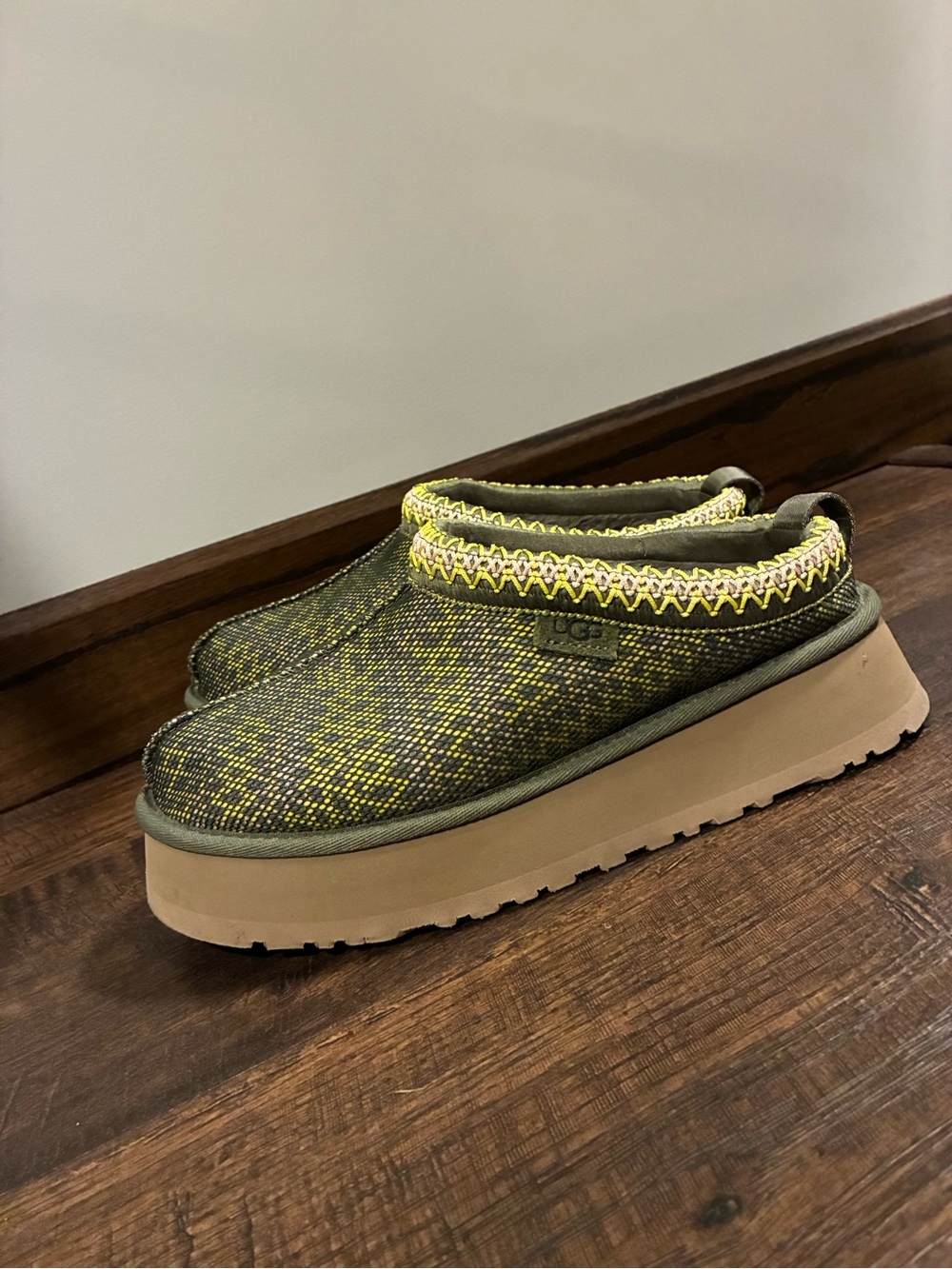 UGG Olive & Yellow Textured Slip-Ons